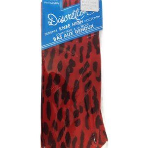 Vintage Discretion Knee-High Leopard Print Socks – Red & Black, NWT Deadstock